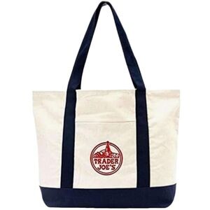 Trader Joe’s large Canvas Tote Bag Blue NEW